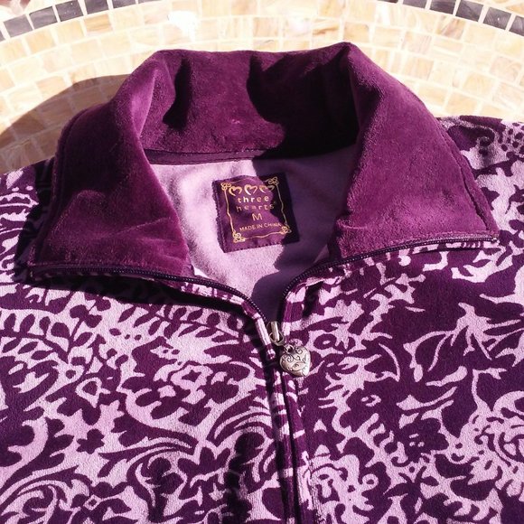 Y2K Jacket Graphic Floral Velour Sz-M/L Pockets - Picture 5 of 9